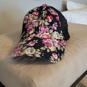 4/$15 SALE Floral Black Trucker Baseball Hat Cap